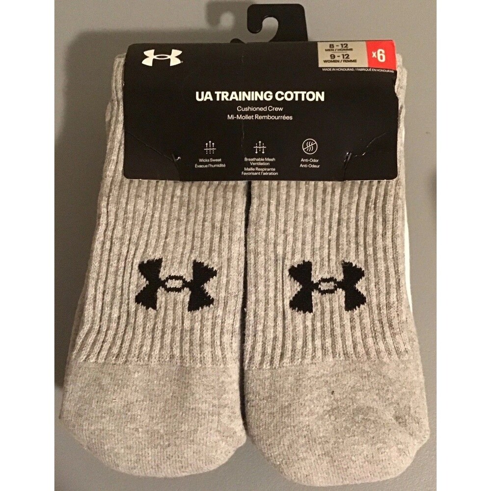 Under Armour Adult Training Cushion Crew Socks - 6 Pairs, 3 Colors Size 8-12 NEW